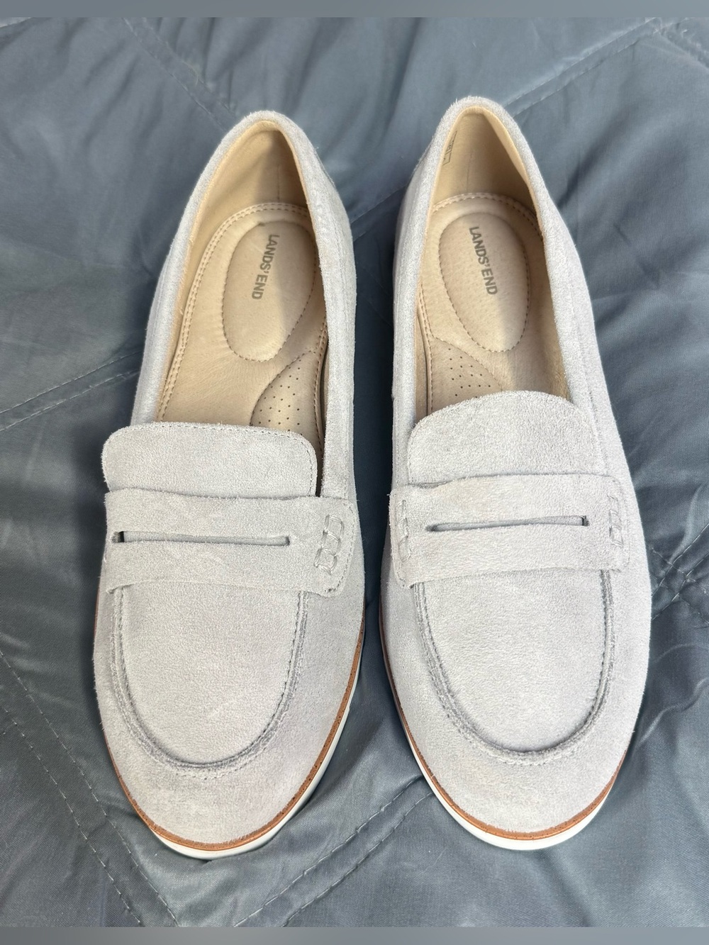 Lands' End Light Grey Suede Penny Loafers